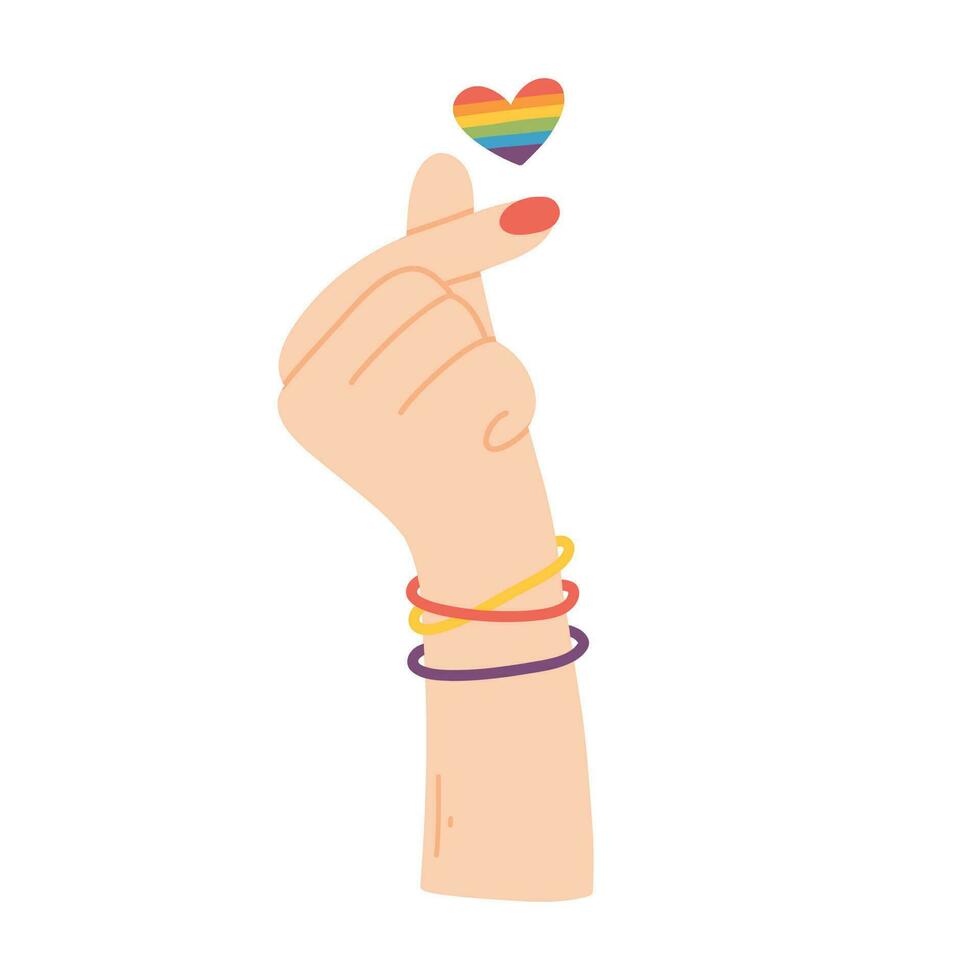 Heart from hands. Flat style. Vector illustration. Drawn hands with lgbt heart. Pride month. Lgbt concept.