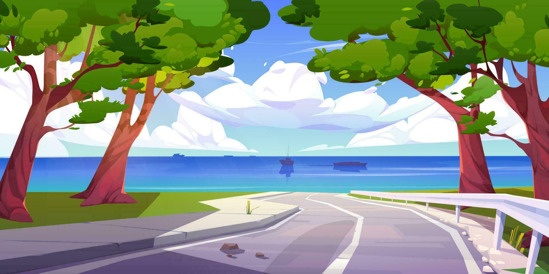 Road leading to sea on sunny day vector