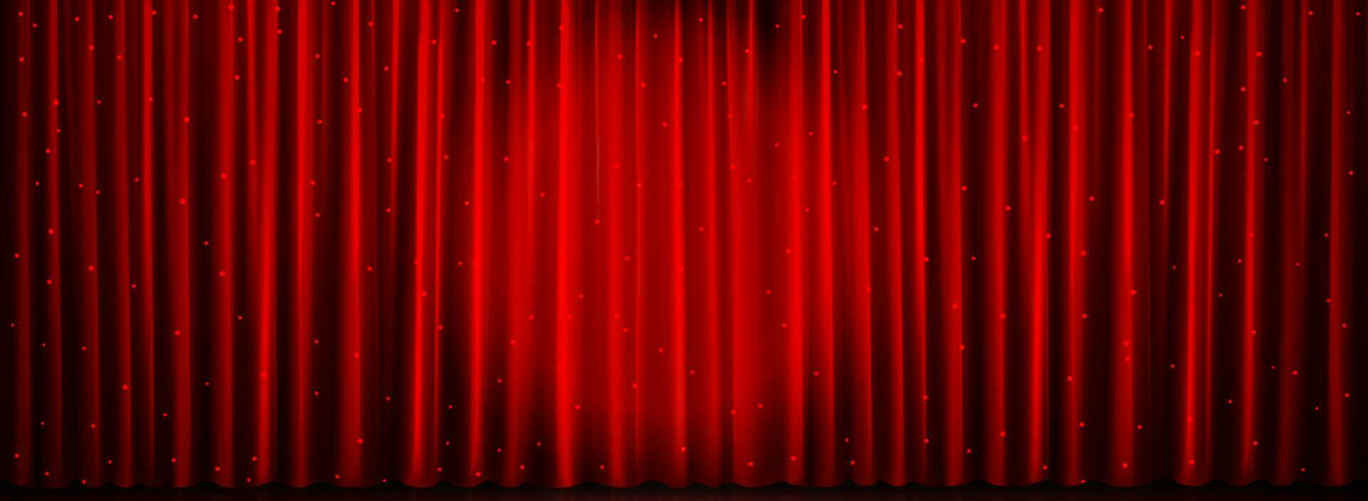 Red theater curtain background, show light vector