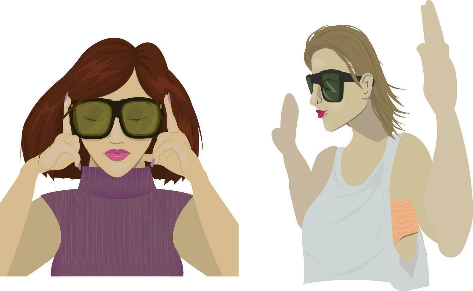 Two Fashionable Women with Sunglasses with Various Hand Expressions vector