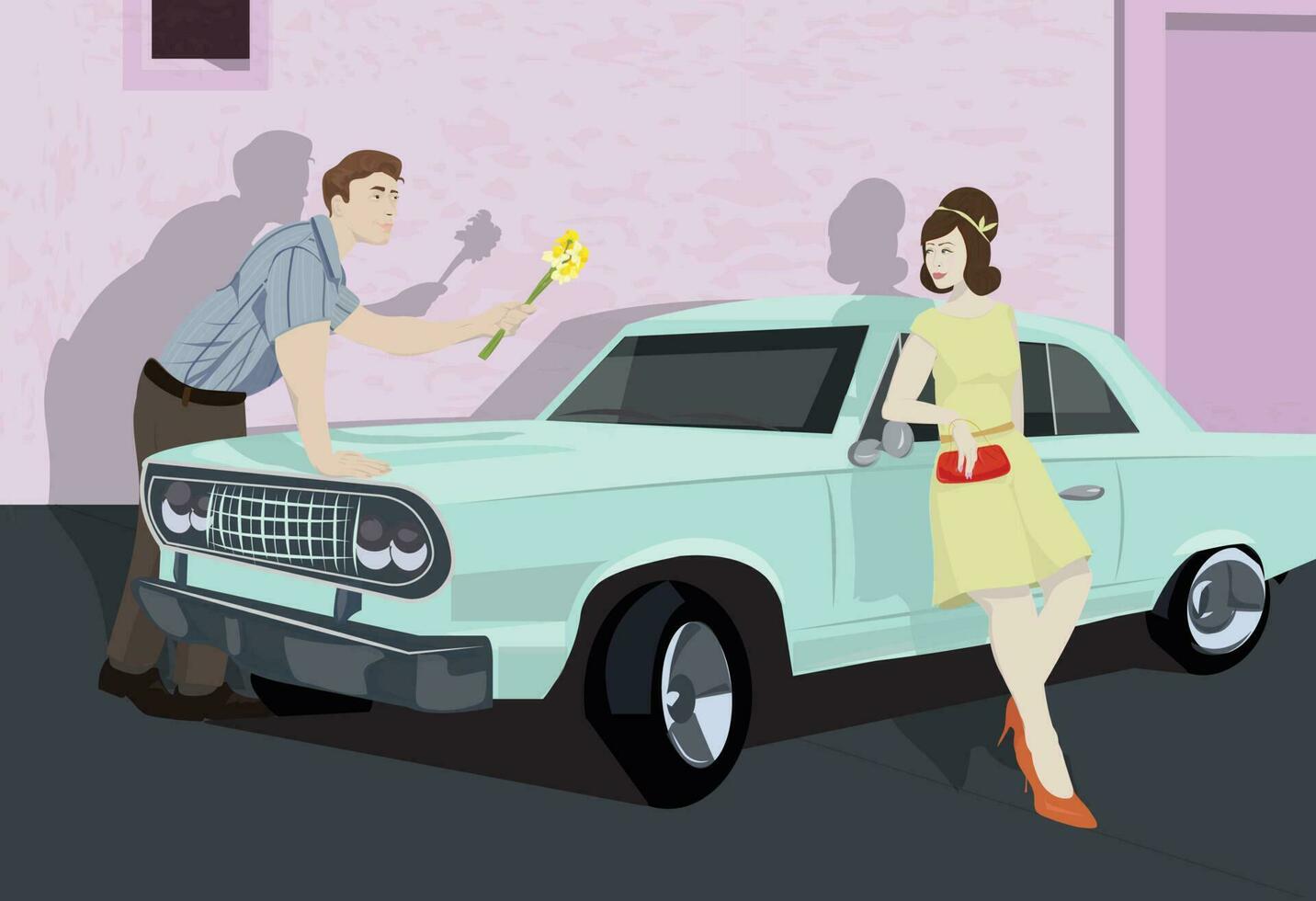 1960s Courtship Illustration vector