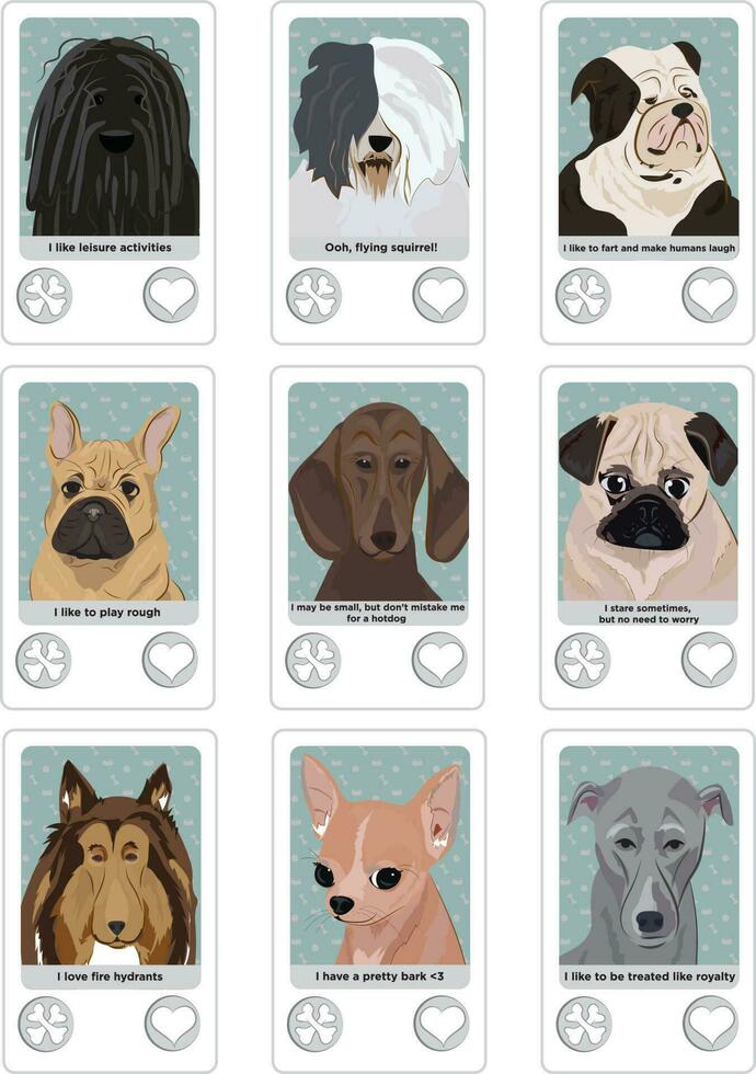 Assortment of Dog Face Cards vector