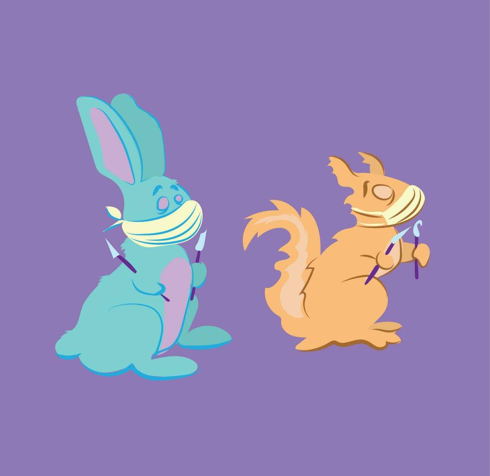 Cute Rabbit and Squirrel with Surgical Tools vector