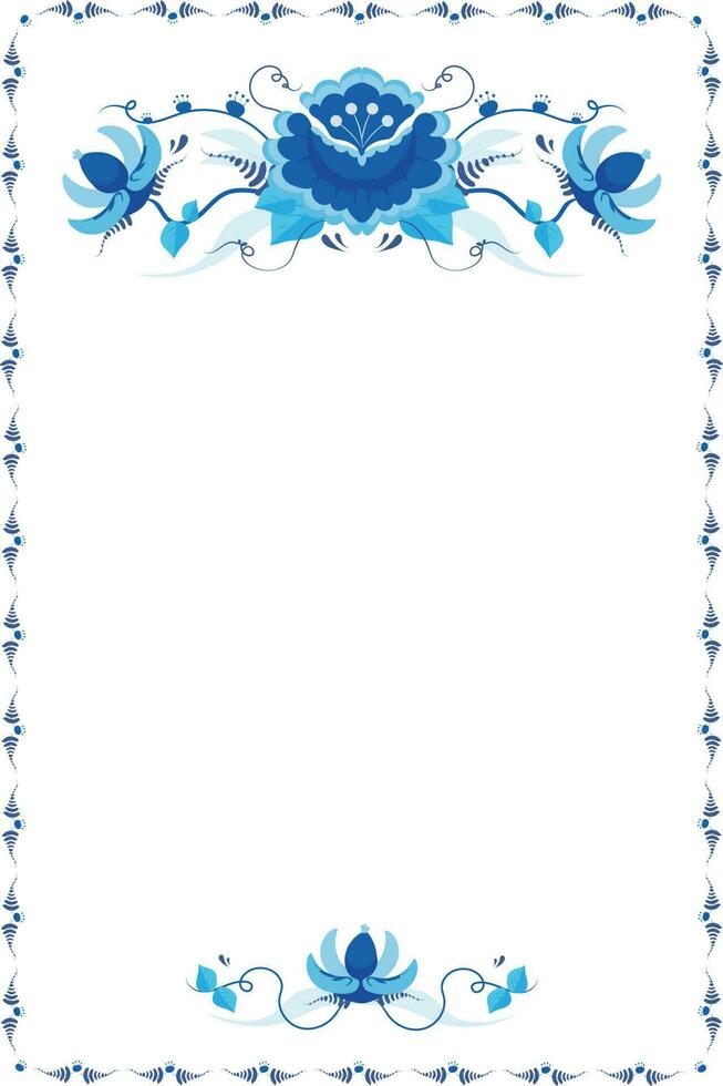 Intricate Blue Florals with Floral Border Invitation Template vector