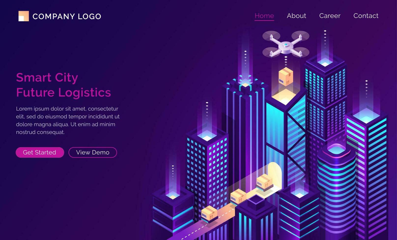 inteligente ciudad futuro logístico isométrica aterrizaje página vector