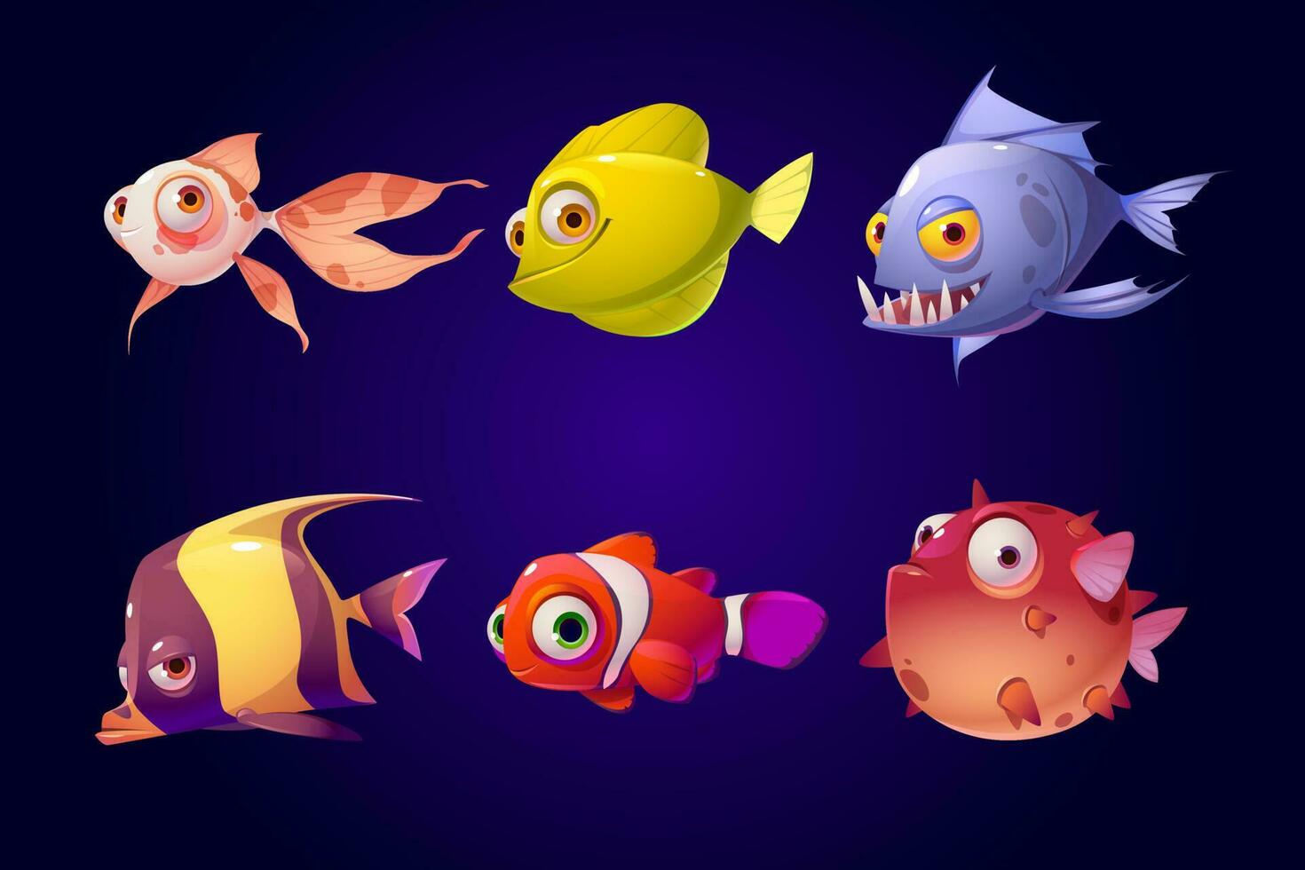 Sea fish, tropical colorful aquarium creatures set vector