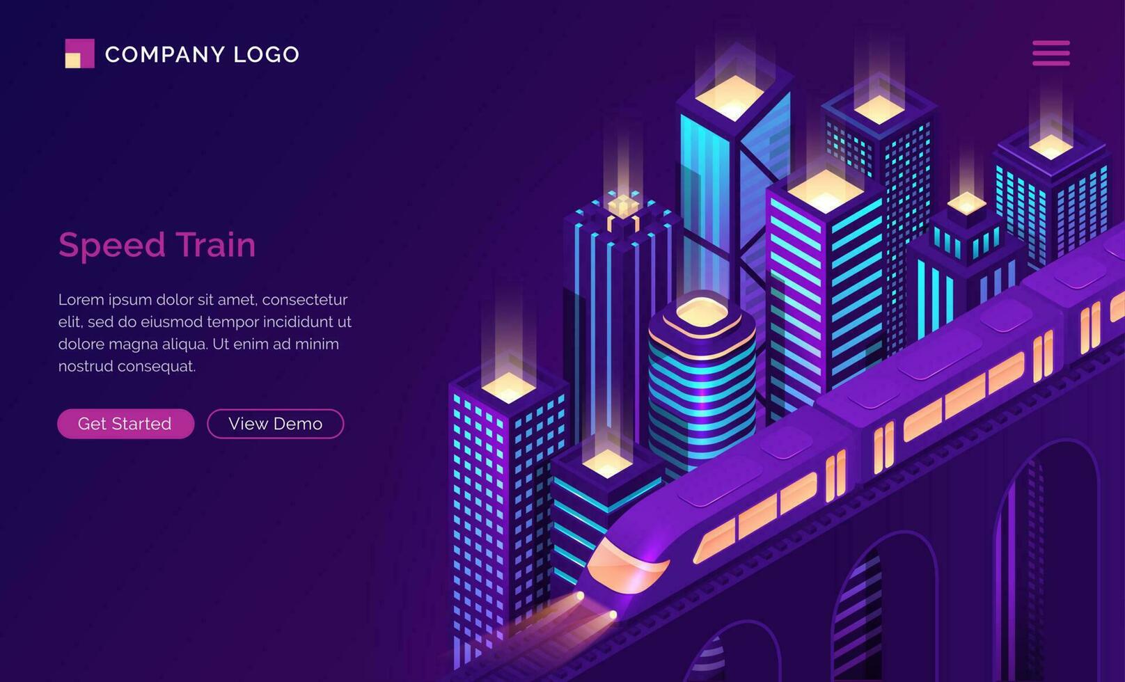 Speed train electric subway isometric landing page vector