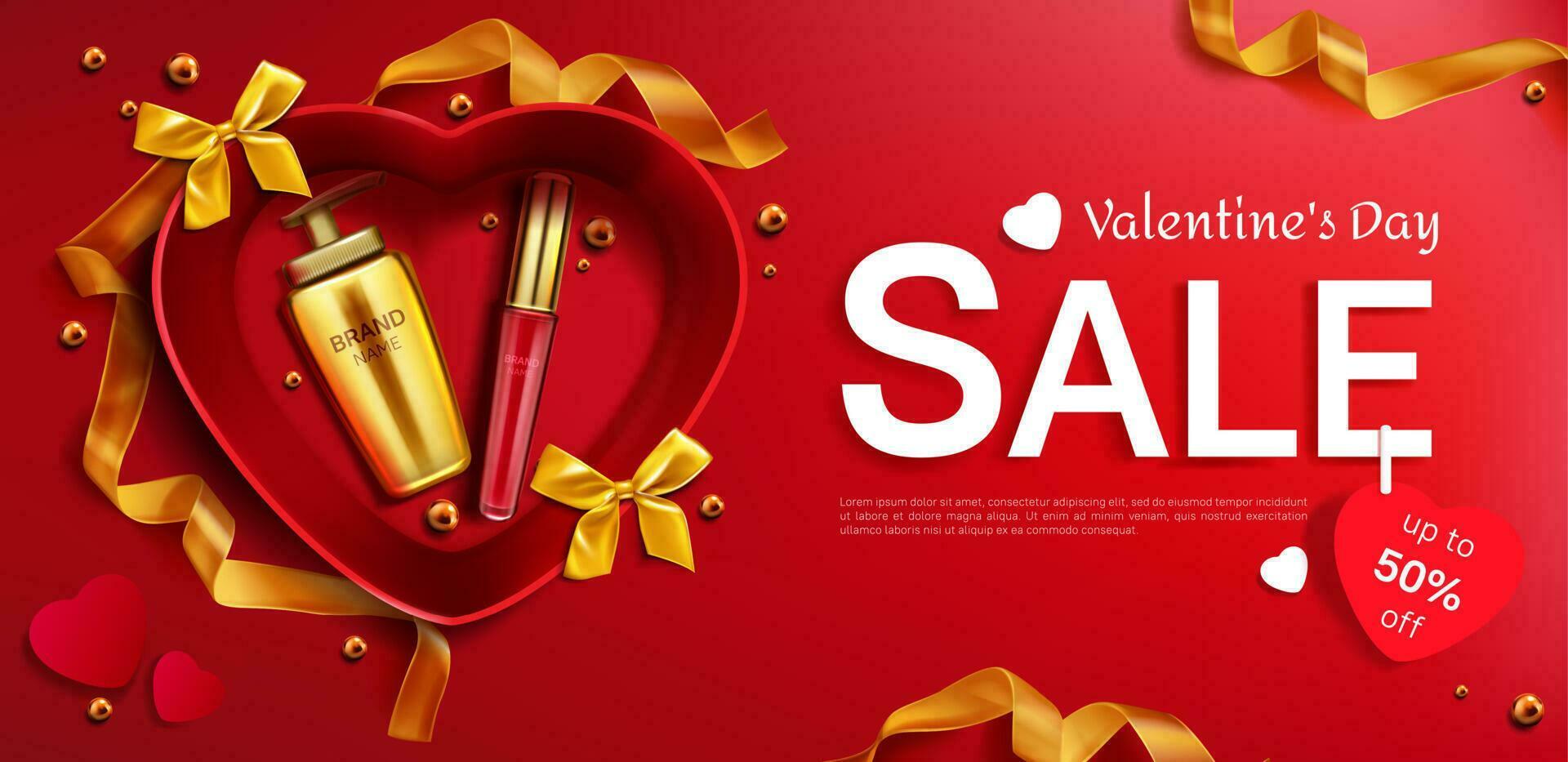 Cosmetics Valentine day sale red background banner vector