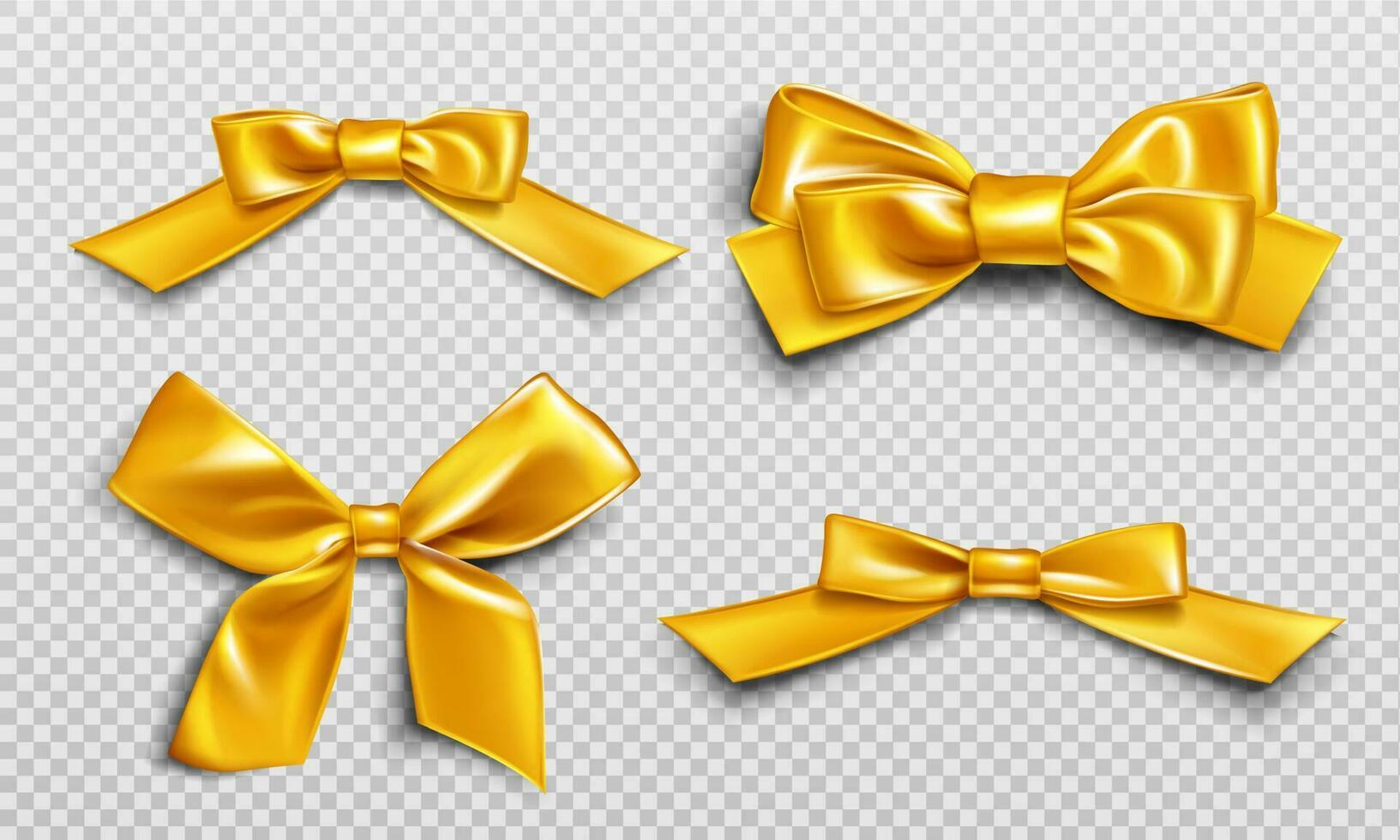 Gold ribbons and bows for wrapping present box set vector