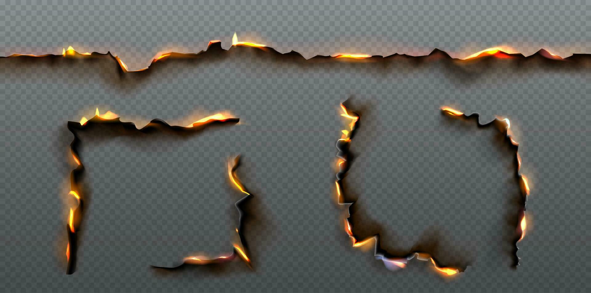 Burn edge paper hole corner, fire texture effect vector