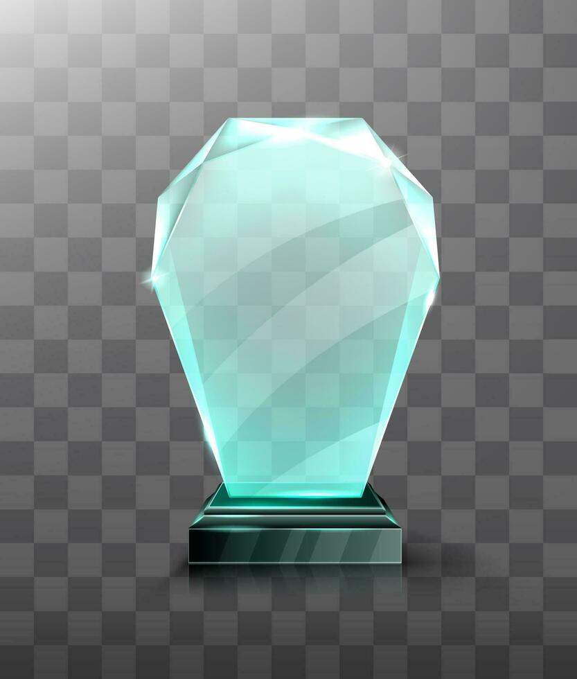 Glass trophy or acrylic winner award realistic vector