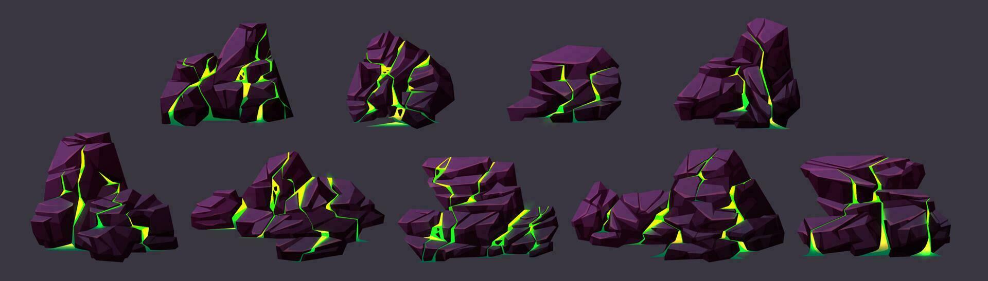 Rock boulder crack with toxic light texture vector