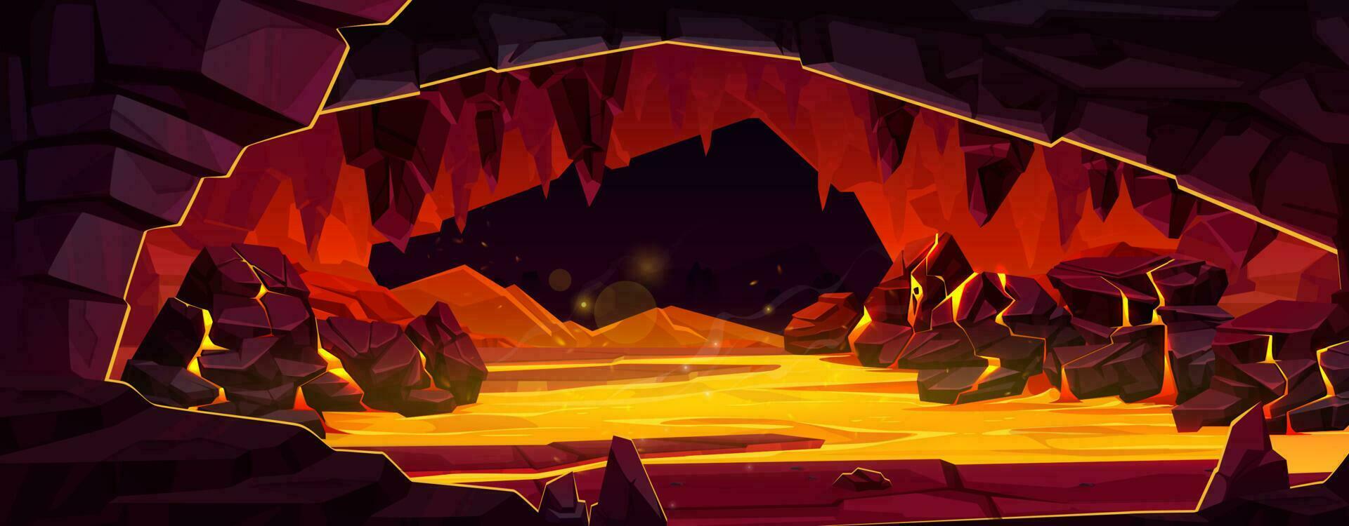 Hell cave with lava and volcano stone crack vector