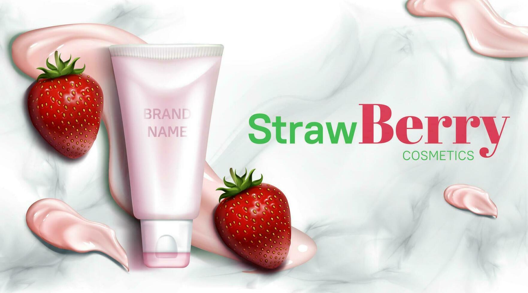 Strawberry cosmetics bottle mockup banner design vector