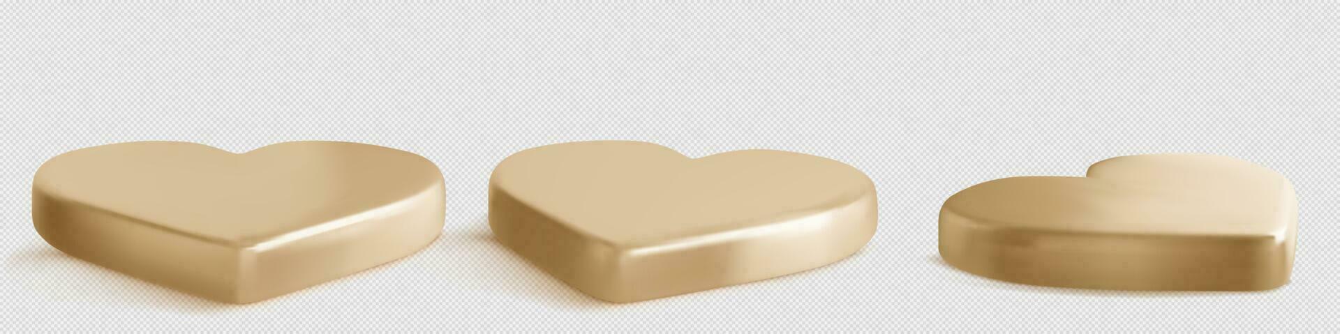 3d gold heart podium set on gray background vector