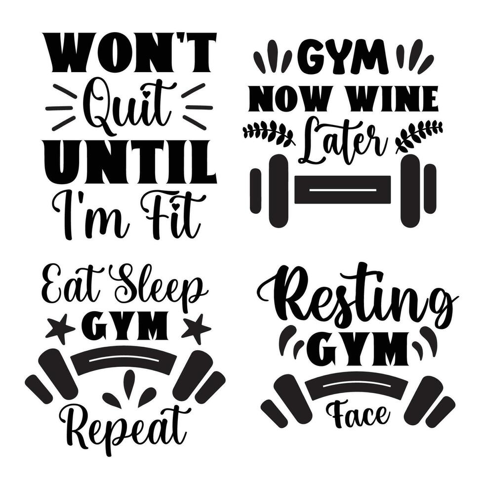 Gym T shirt design bundle, Gym quote bundle, set of Workout t shirt design. vector