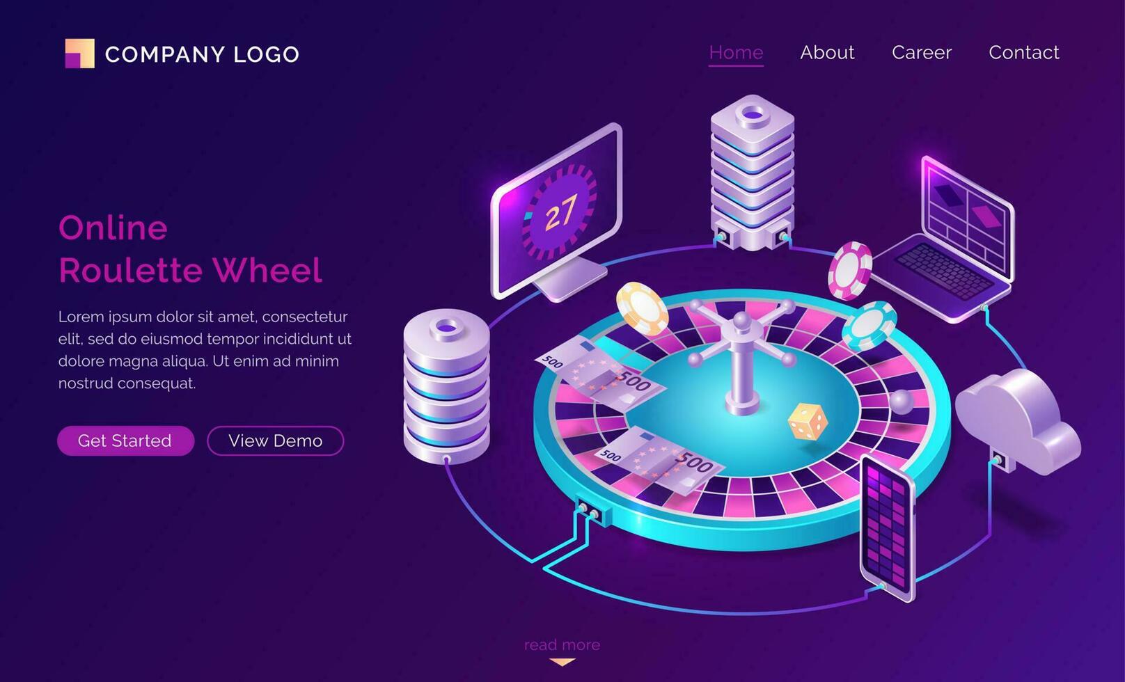 Online casino isometric landing page, web banner vector