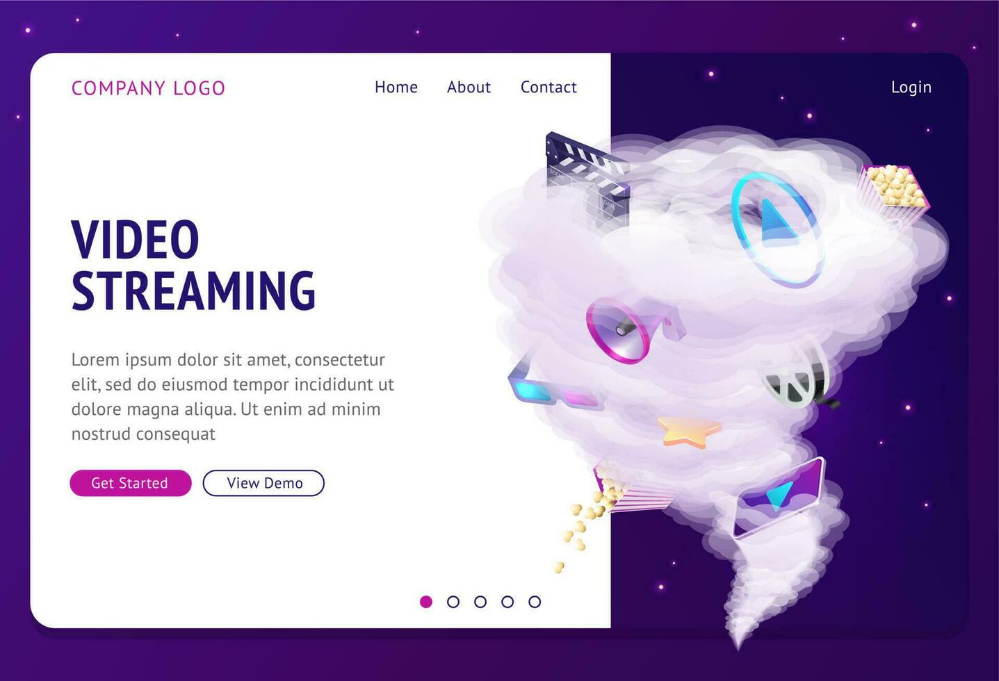 Video streaming internet film service landing page vector