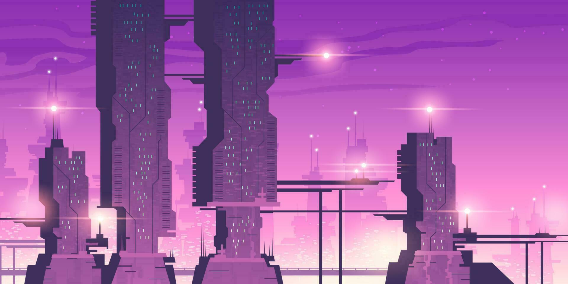 Future night city with futuristic skyscrapers vector