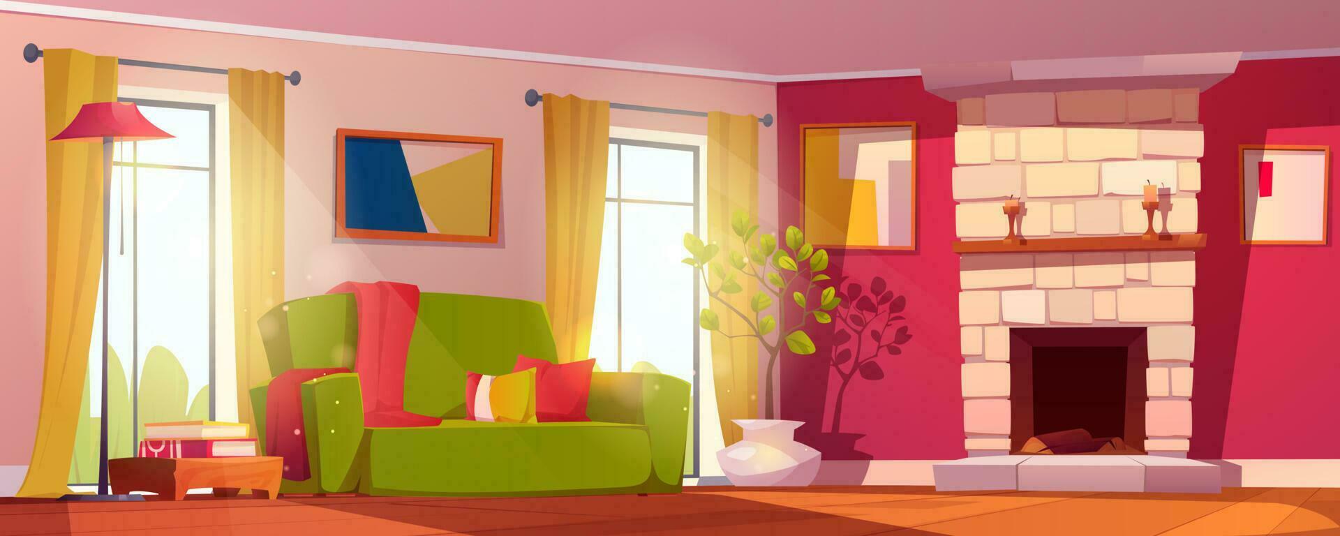 Cartoon living room interior with fireplace vector