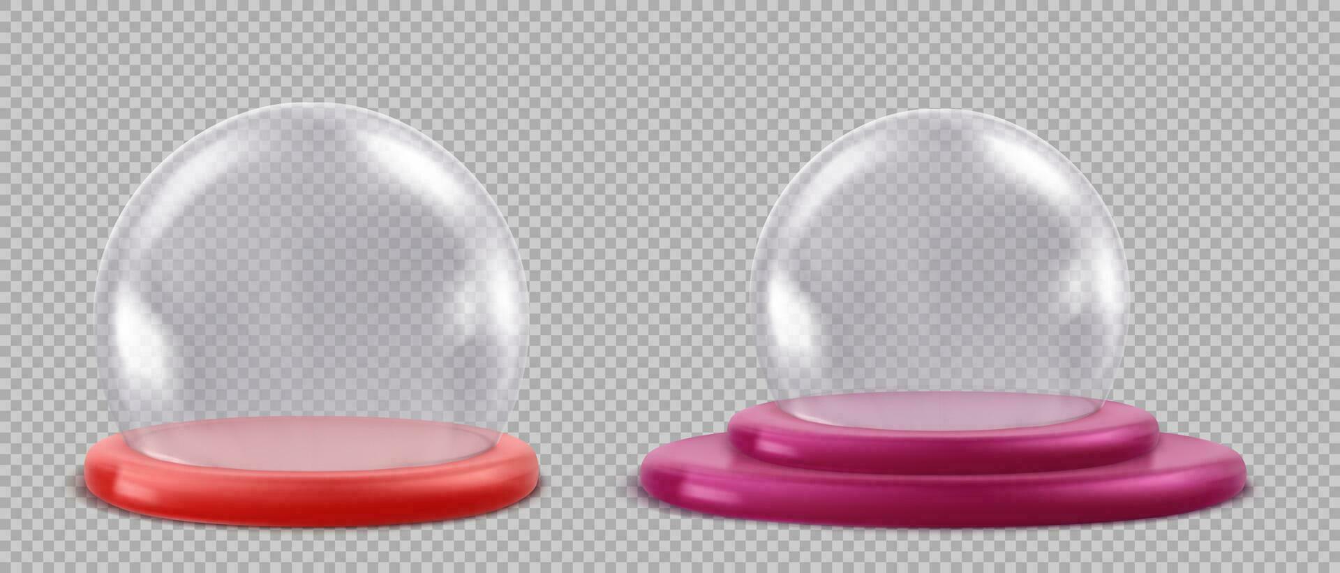 3d empty red glass snowball, pink magic globe set vector