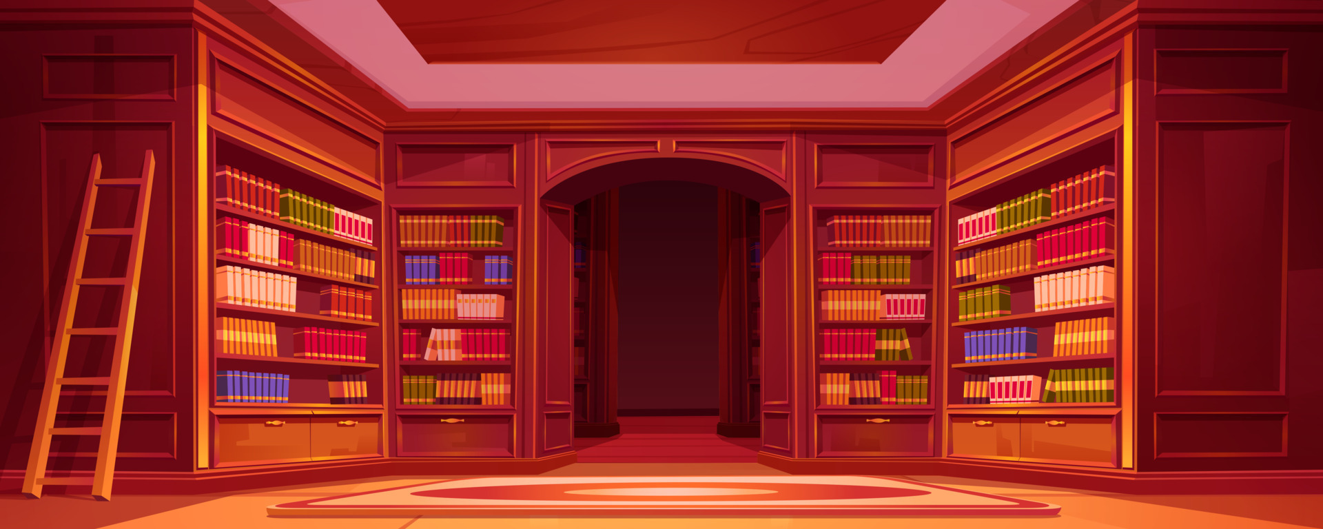 Cartoon library interior with bookshelf background 23865028 Vector Art