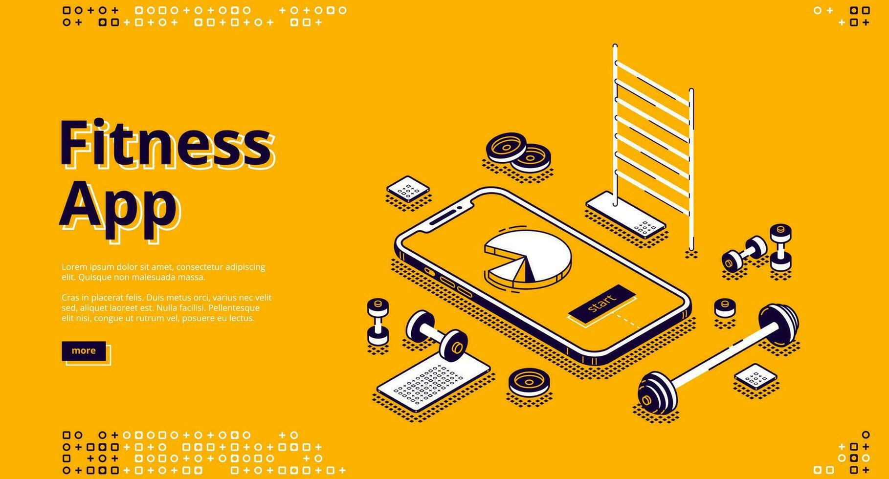 Fitness app training isometric landing page banner vector