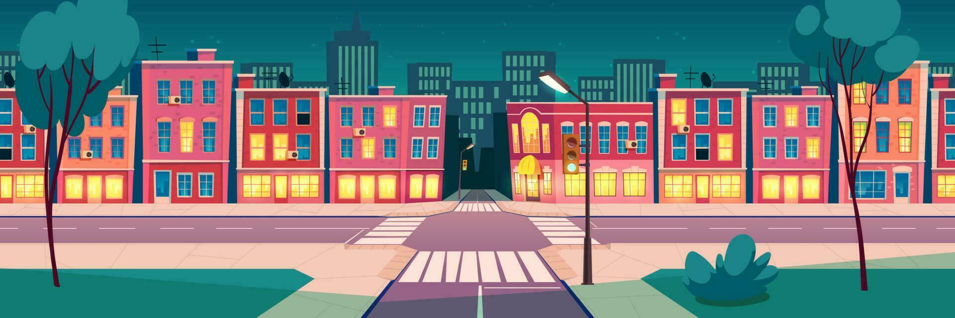 Vector cartoon summer night city landscape