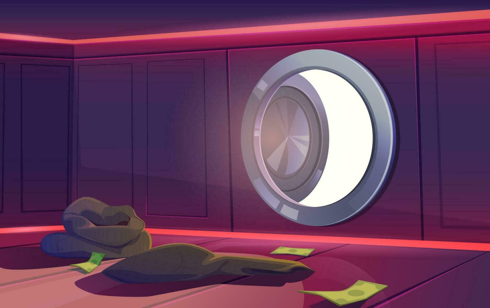 Bank vault room with open door, economics crisis vector