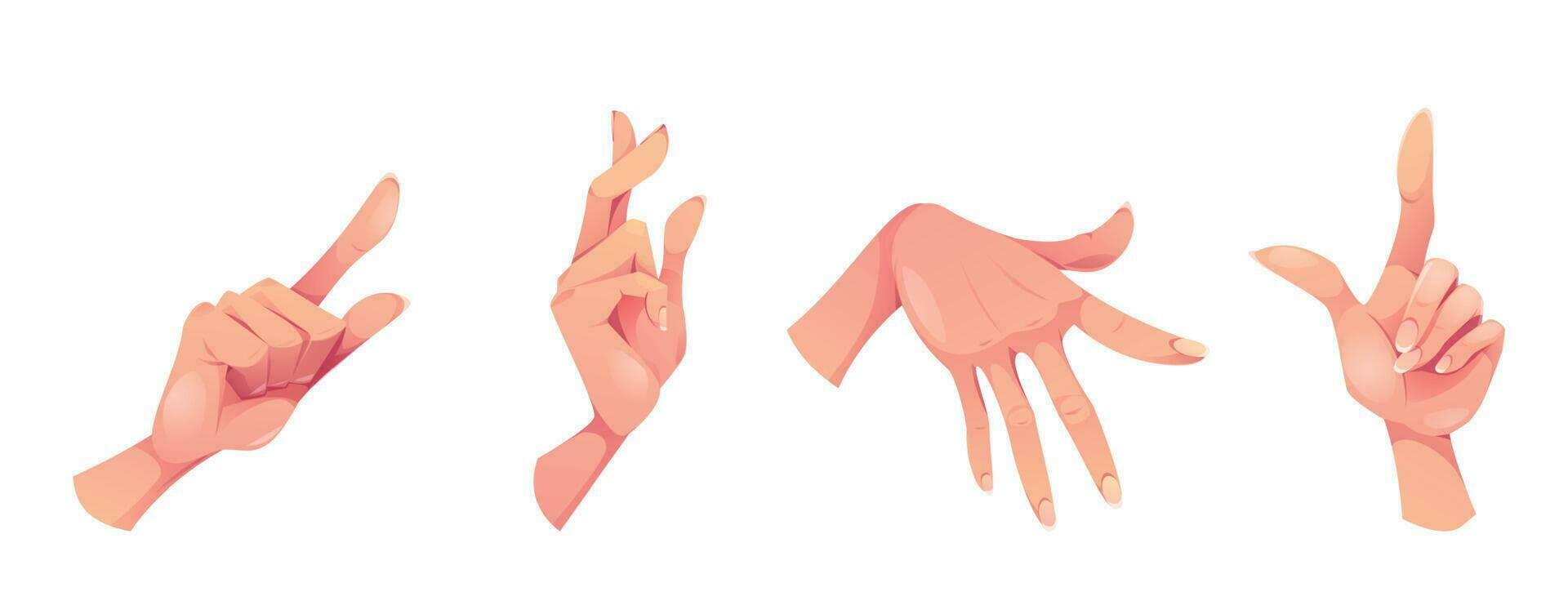 dibujos animados mujer mano gesto, dedo firmar icono conjunto vector