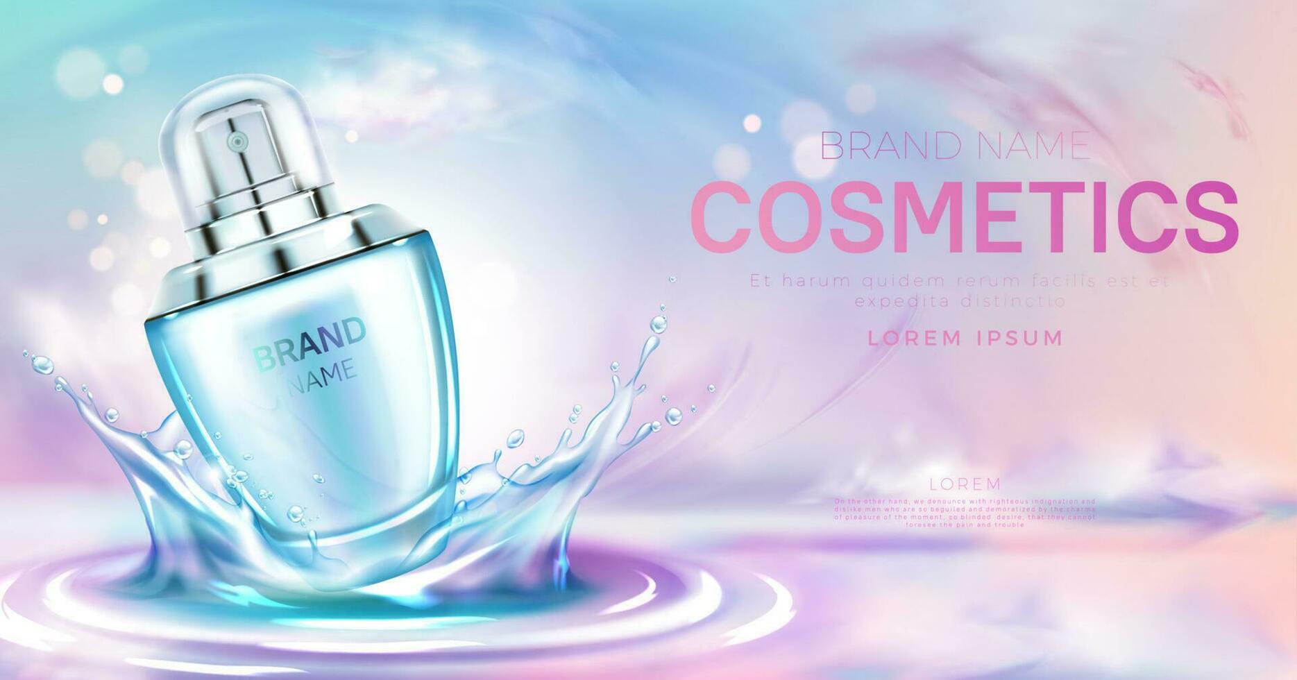 Perfume cosmetic bottle on splashing water surface vector