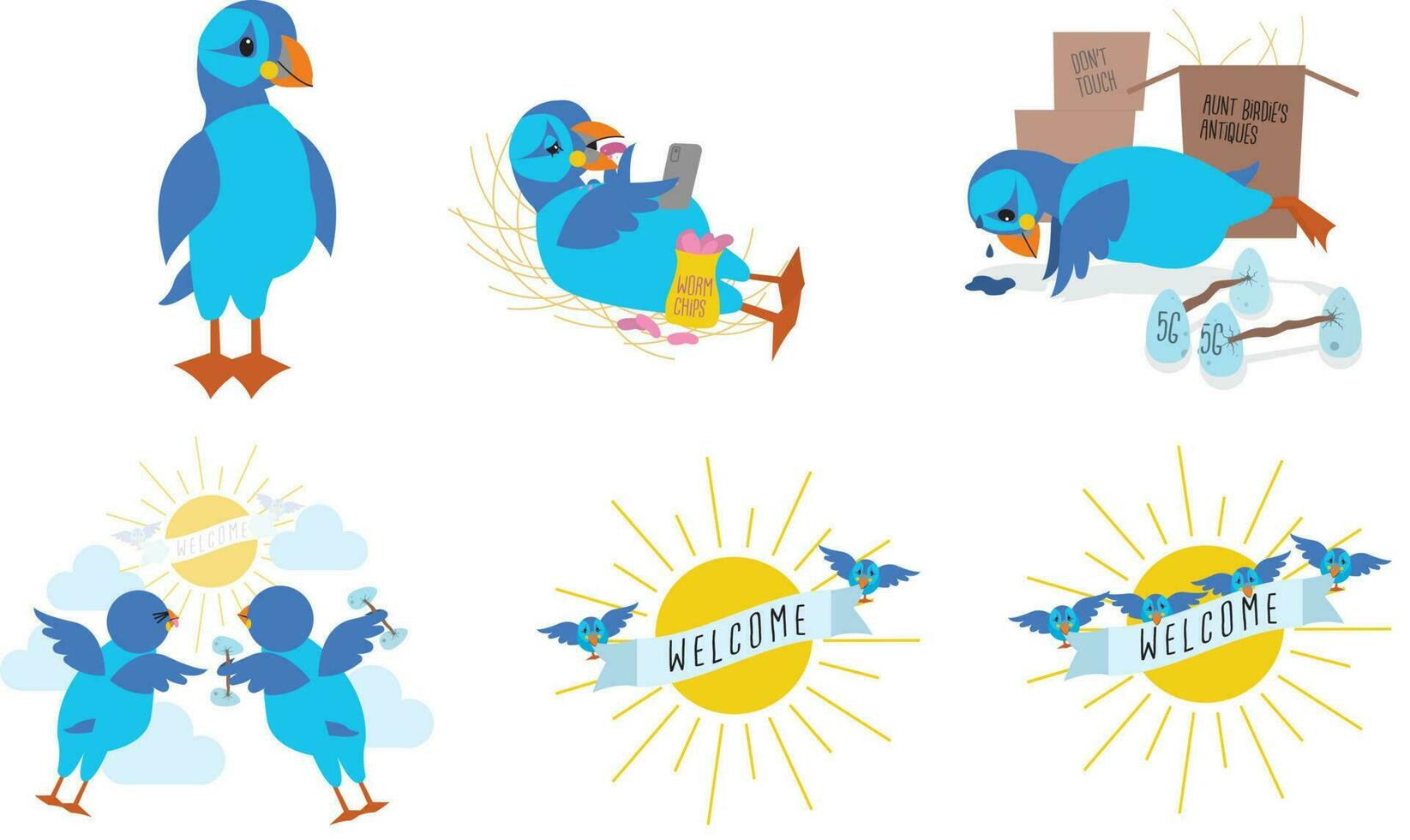 Blue Puffin Characters vector