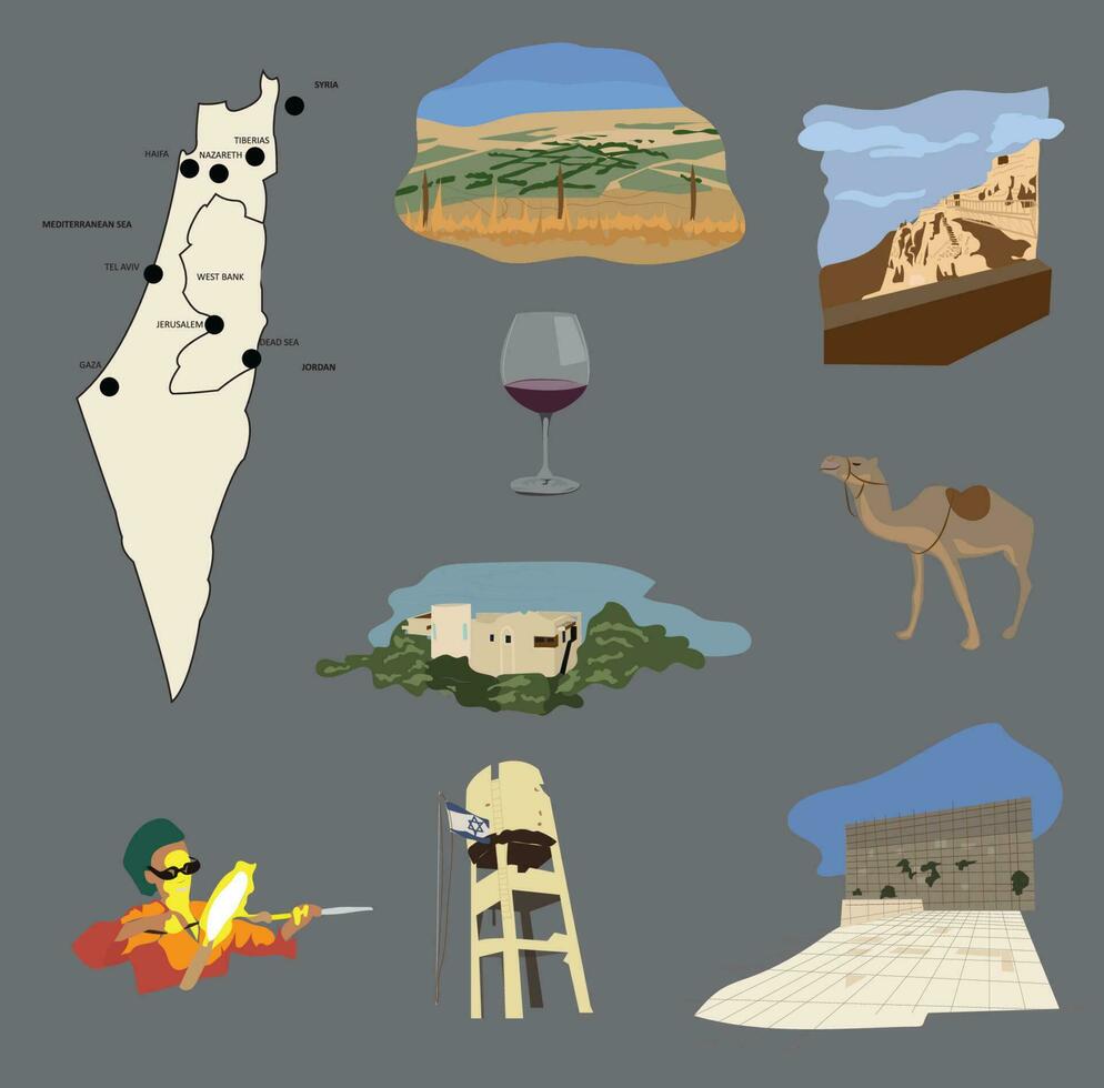 Israel patrimonio viaje vector íconos