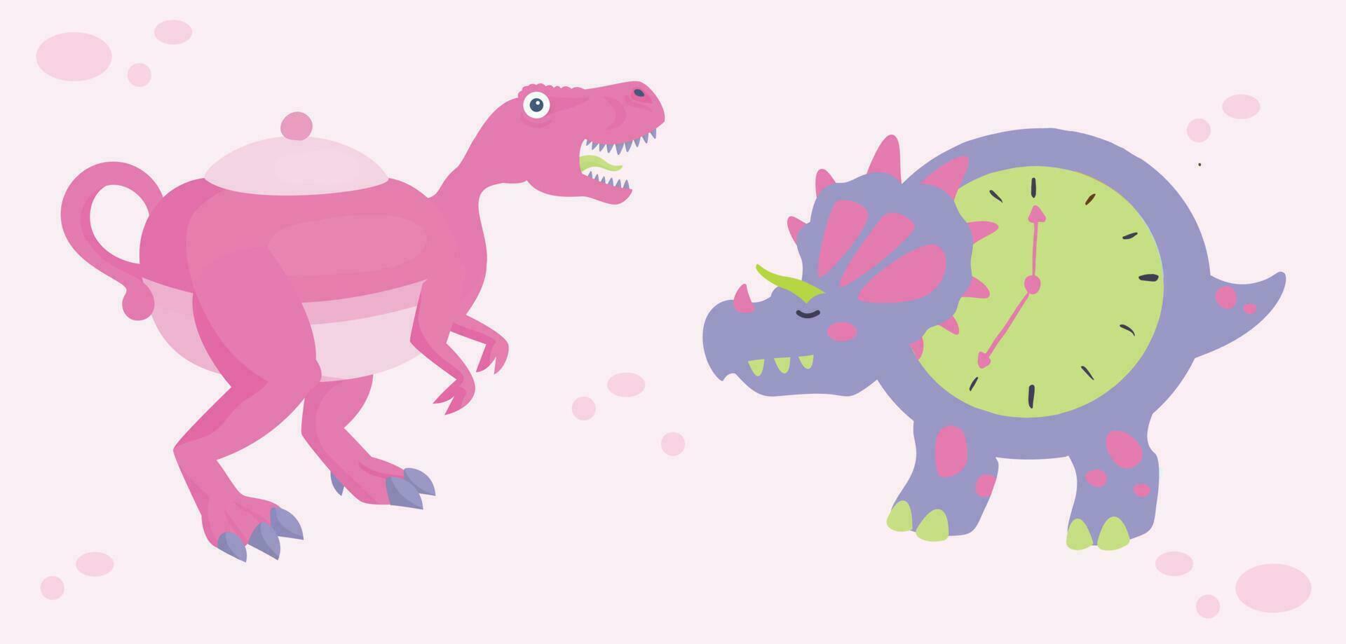 linda femenino té-rex y dormitando triceratop dinosaurios vector