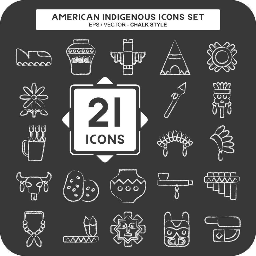 icono conjunto americano indígena. relacionado a educación símbolo. tiza estilo. sencillo diseño editable vector