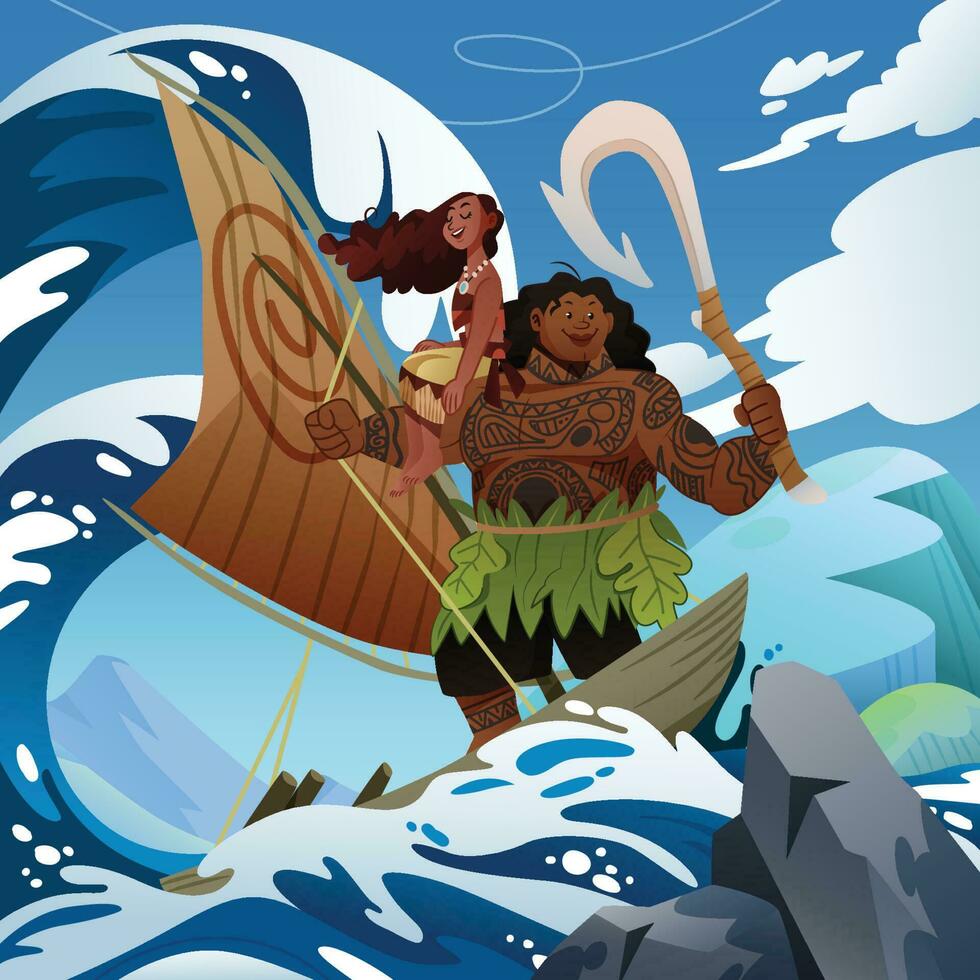 A Man And A Woman Riding A Boat In The Ocean vector