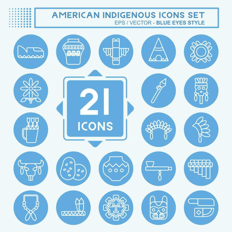 Icon Set American Indigenous. related to Education symbol. blue eyes style. simple design editable vector