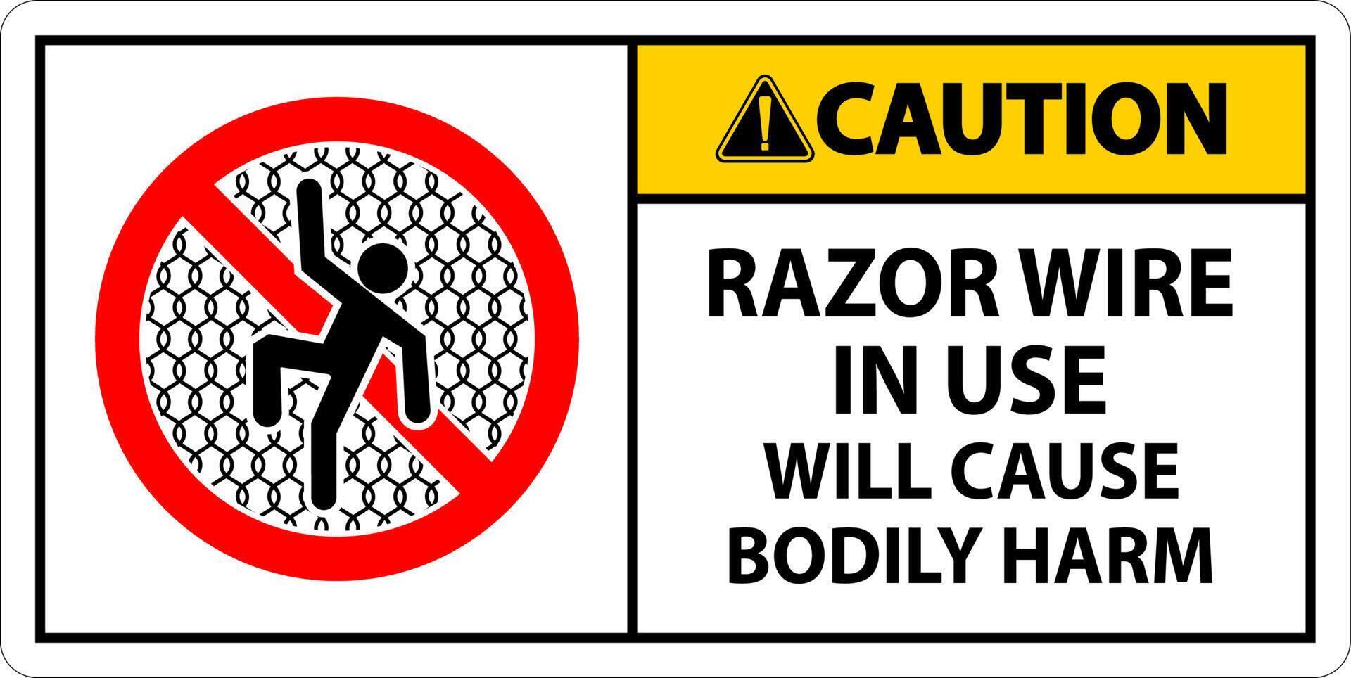 Caution Sign Razor Wire In Use Will Cause Bodily Harm vector
