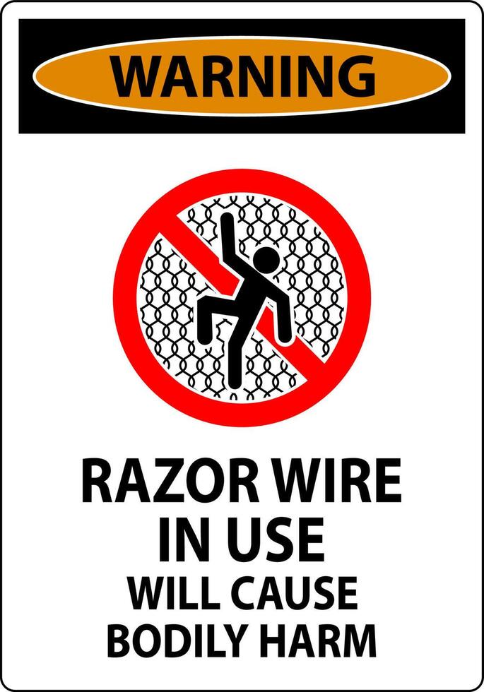 Warning Sign Razor Wire In Use Will Cause Bodily Harm vector