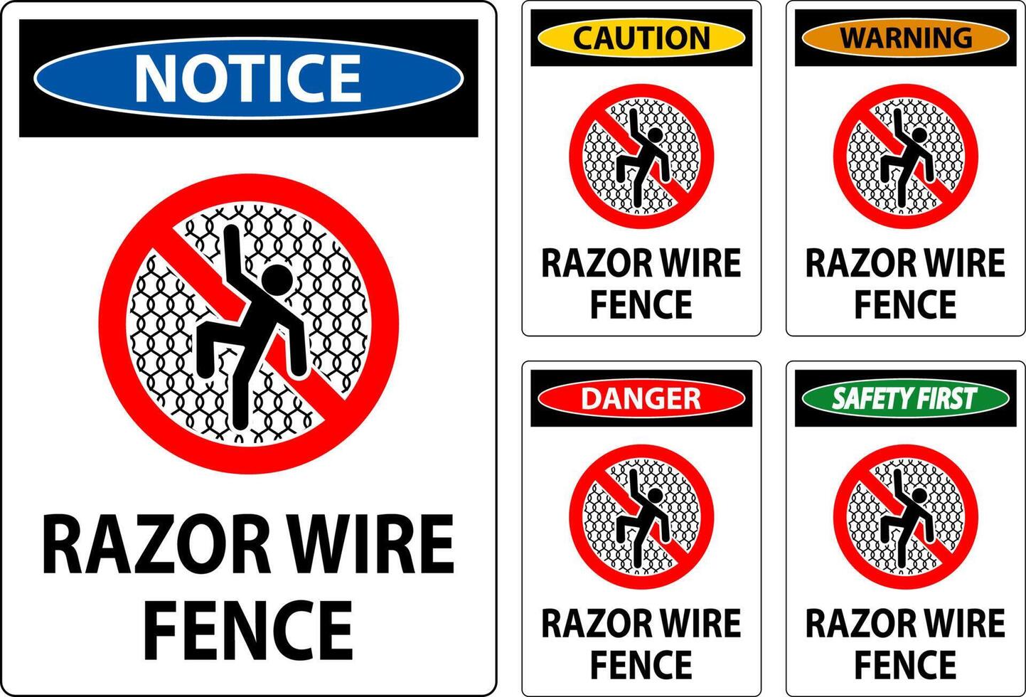 Danger Sign Razor Wire Fence On White Background vector