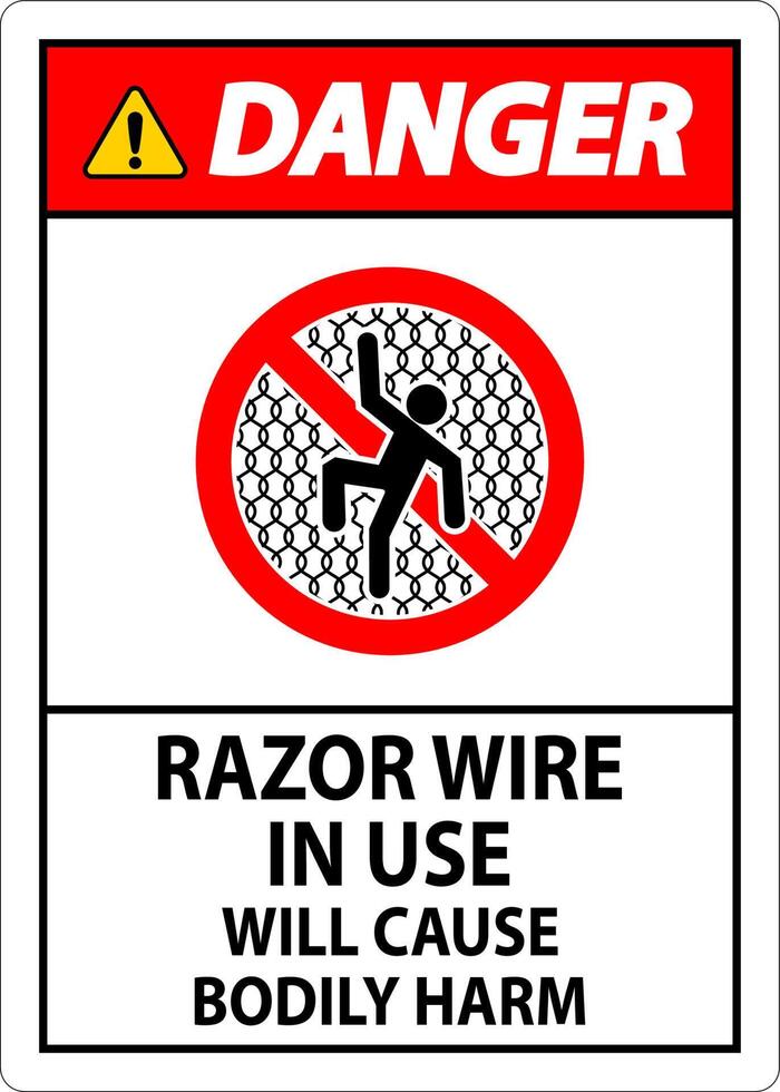 Danger Sign Razor Wire In Use Will Cause Bodily Harm vector