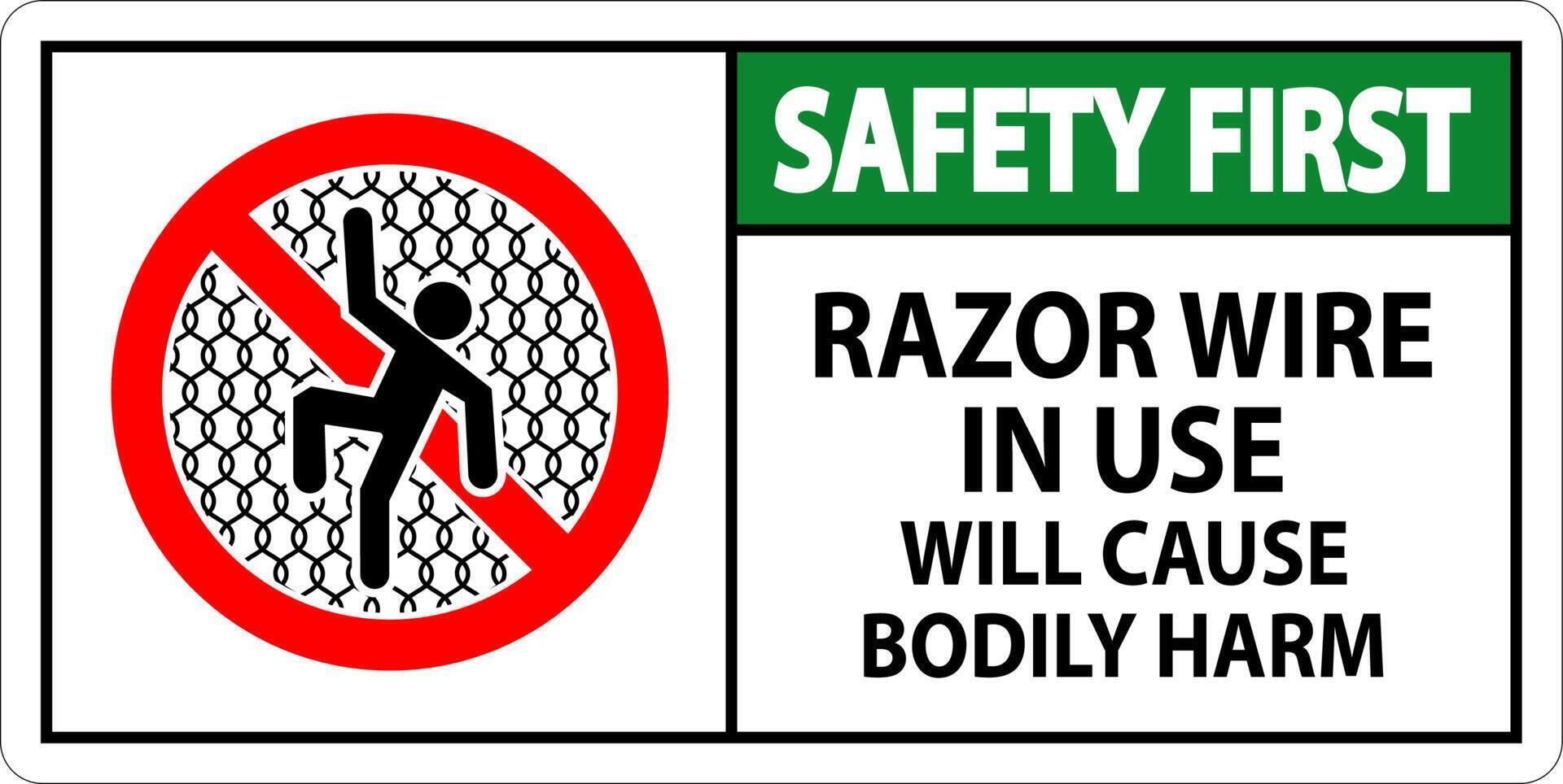 Safety First Sign Razor Wire In Use Will Cause Bodily Harm vector