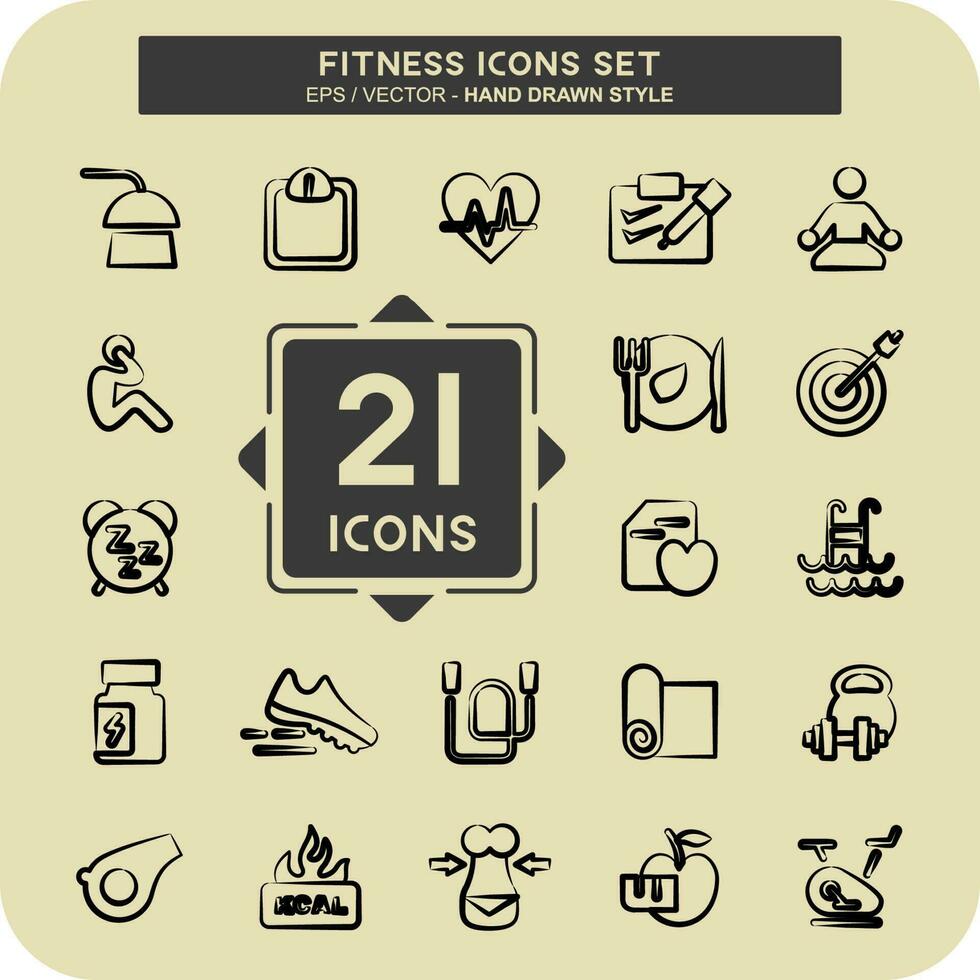 Icon Set Fitness. suitable for Healthy symbol. hand drawn style. simple design editable vector