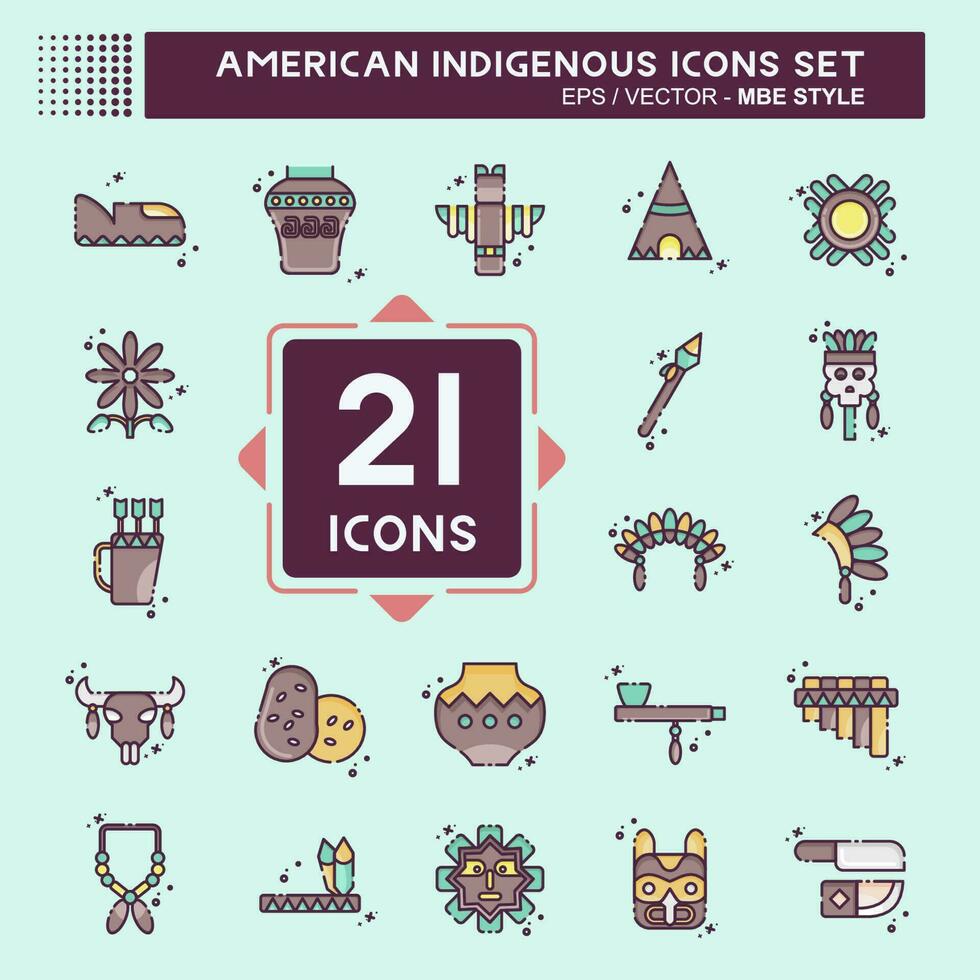 icono conjunto americano indígena. relacionado a educación símbolo. mbe estilo. sencillo diseño editable vector