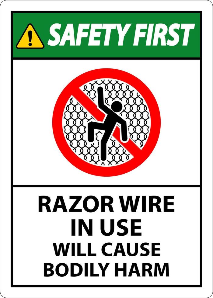 Safety First Sign Razor Wire In Use Will Cause Bodily Harm vector