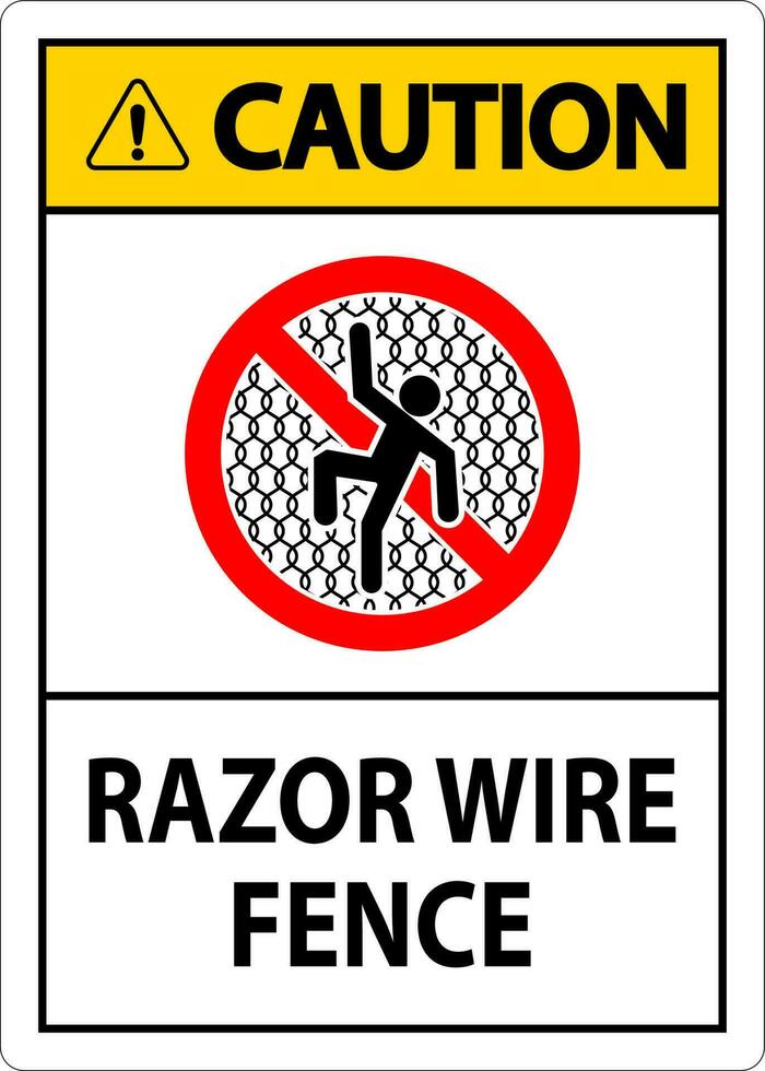 Caution Sign Razor Wire Fence On White Background vector