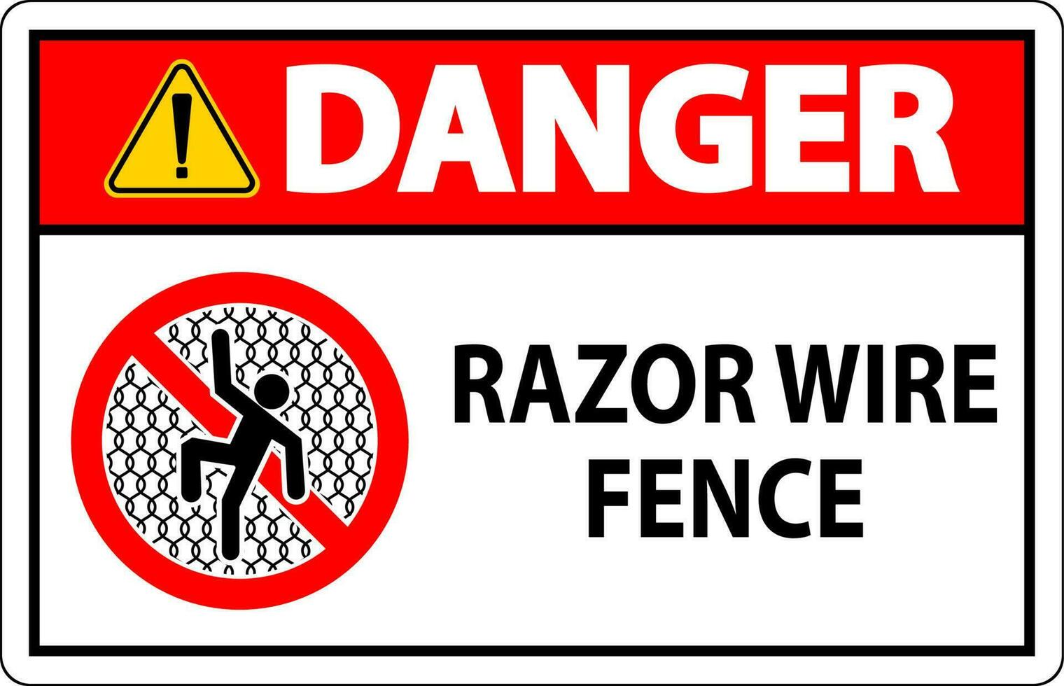 Danger Sign Razor Wire Fence On White Background vector