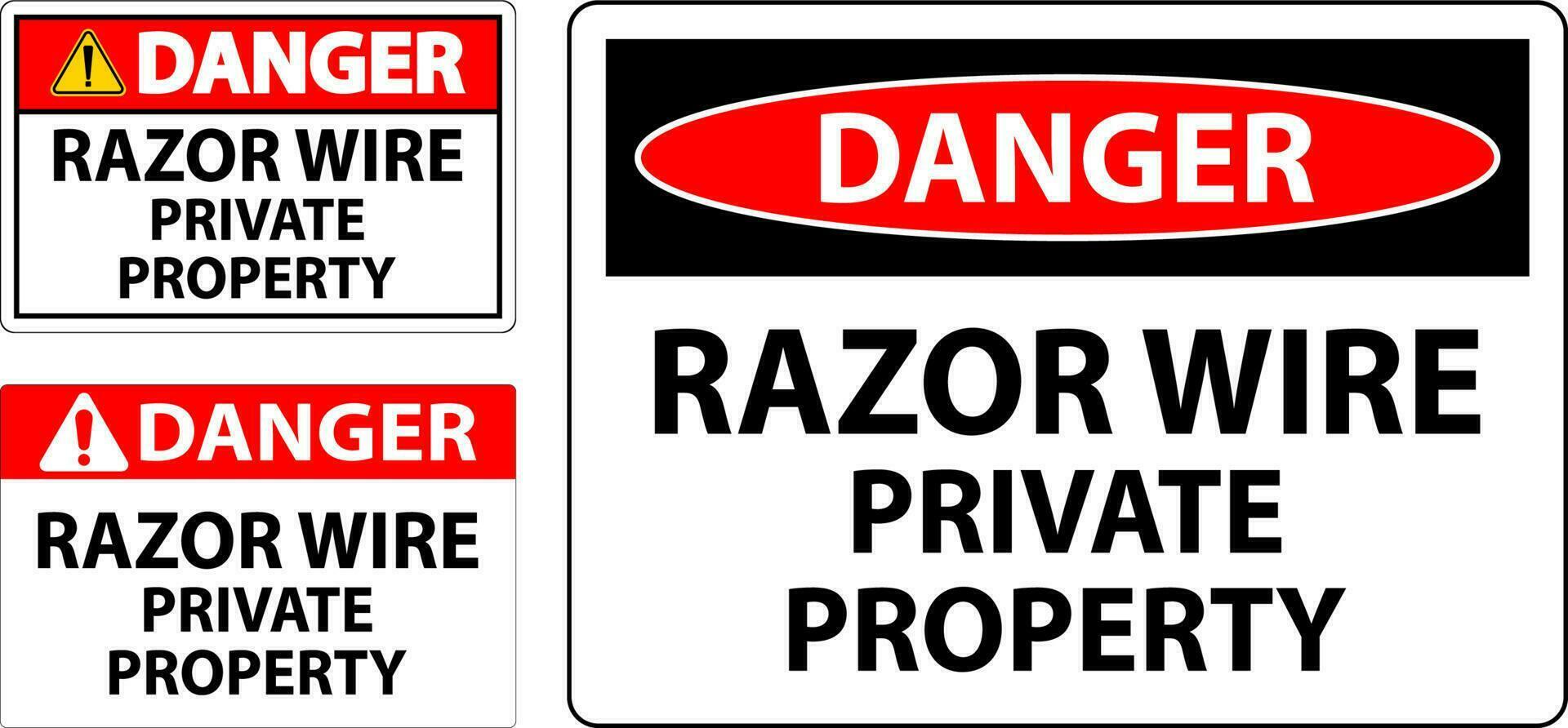Danger Sign Razor Wire, Private Property Sign vector