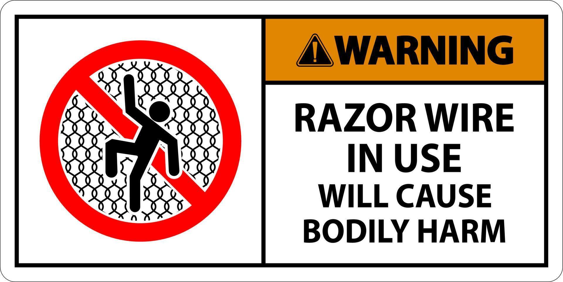 Warning Sign Razor Wire In Use Will Cause Bodily Harm vector