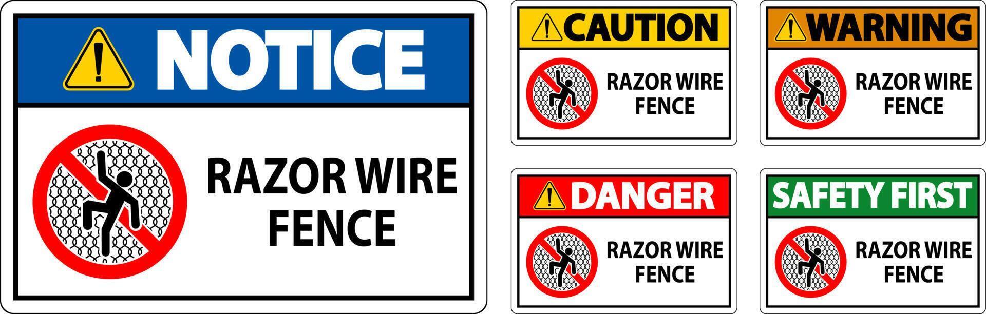 Danger Sign Razor Wire Fence On White Background vector